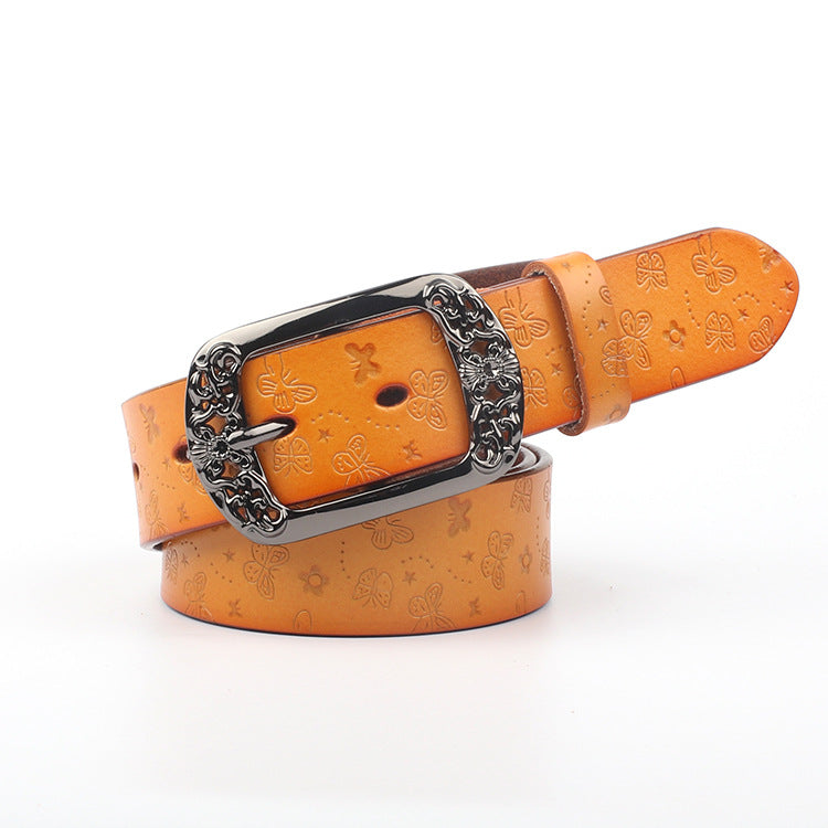 Wide belt with bow-buckle leather