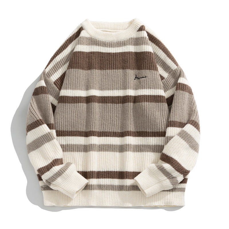 Men's Contrast Color Striped Sweater Men's Retro