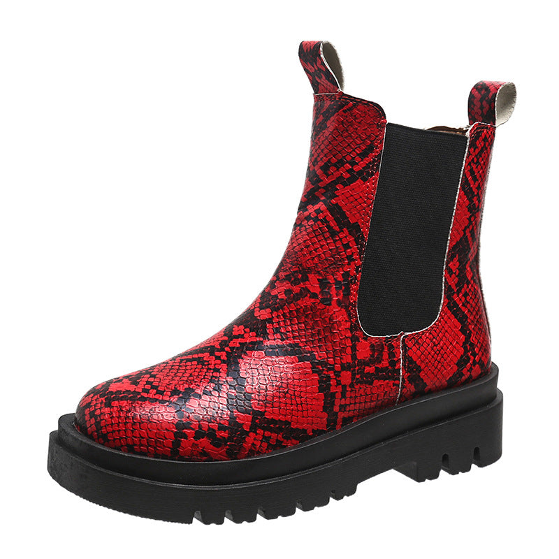 Snakeskin Ankle Boots Slip On Platform Shoes Women