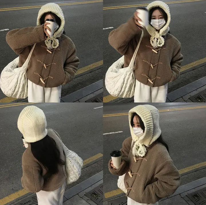 Horn Button Furry Coat Women's Winter Wear Fashion