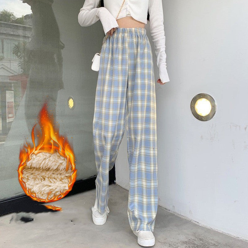 Autumn And Winter Padded Thickening High Waist Thin Drape Straight Casual Wide Leg Dragging Pants