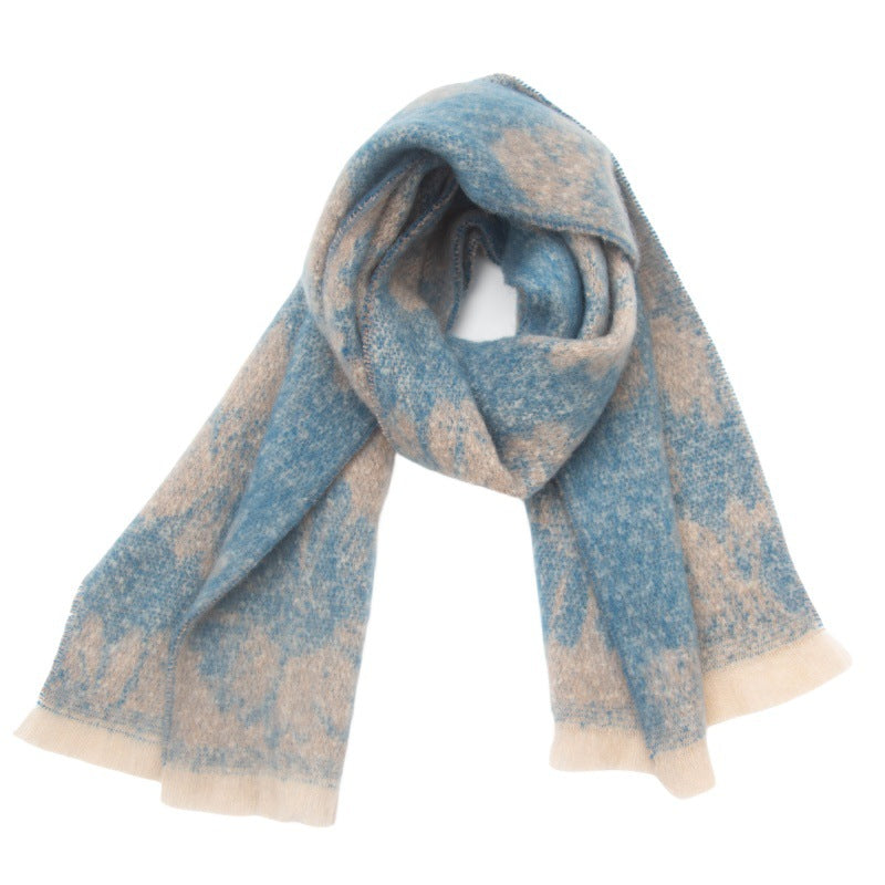 Efterårs- og vinter-jacquard-tørklæde til mænd og kvinder med kort skægblomstermønster