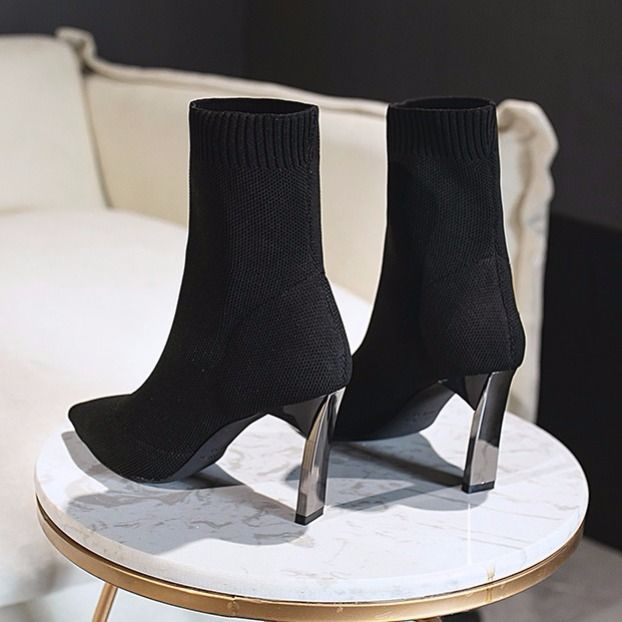 Pointed Socks Boots High Heels Elastic Boots Flat Heel Wool