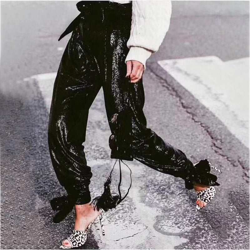 Women's high waist bandage pants with sequins