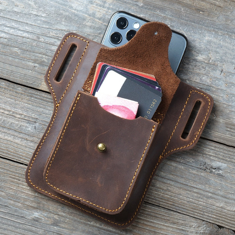 Sports running mobile phone storage waist bag leather