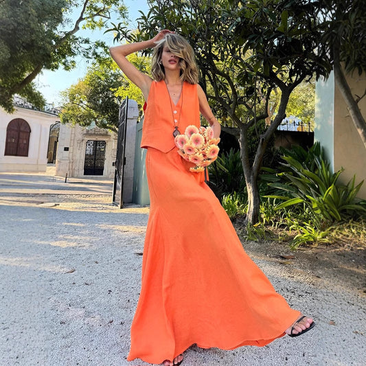 New Summer Tank Top Flared Skirt Casual Set