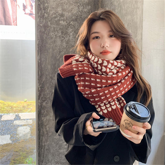 Korean Style Knitted Women's Handmade Mini Heart Scarf