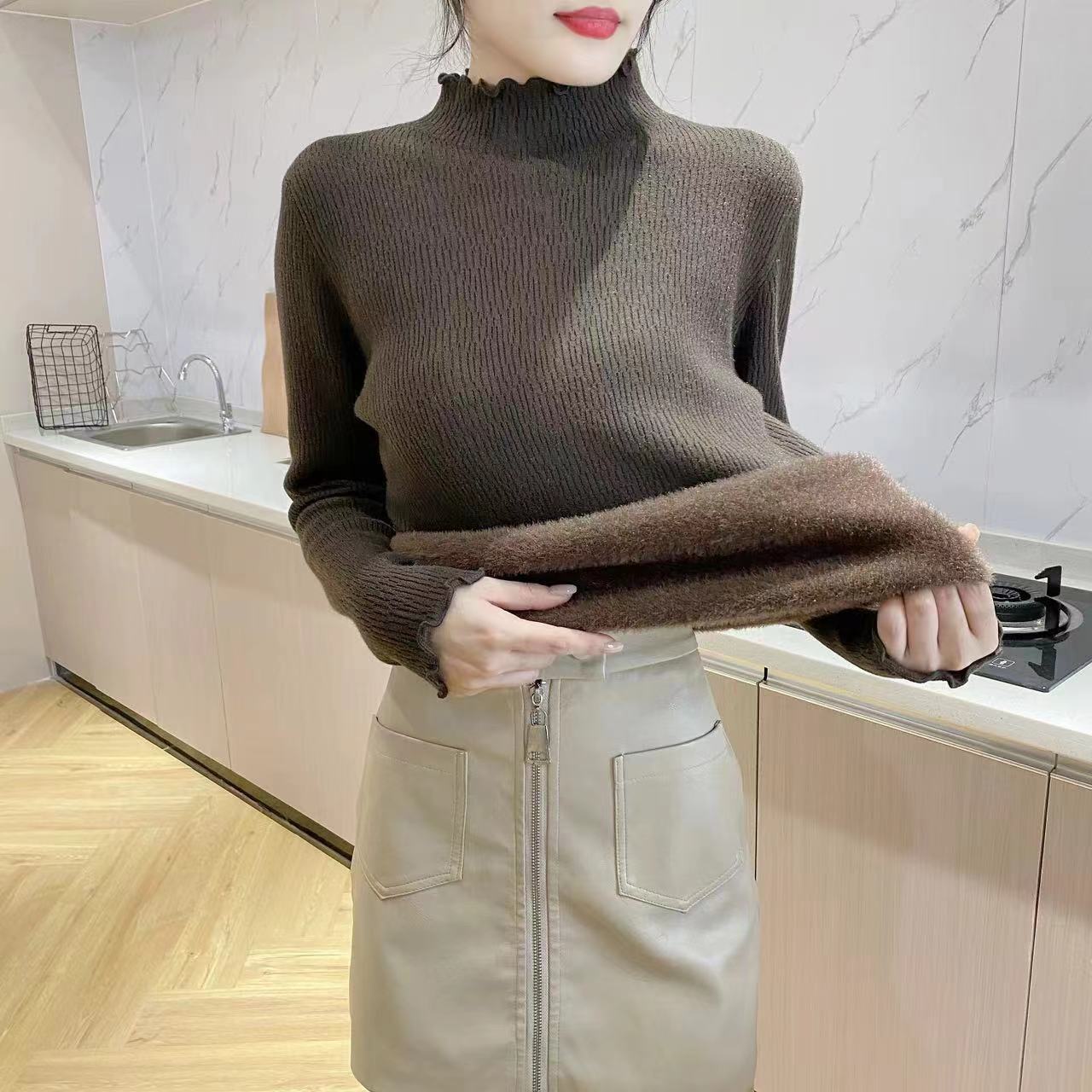 Single-layer Fleece-lined Fleece-lined Thickened Pattern Stringy Selvedge Undershirt