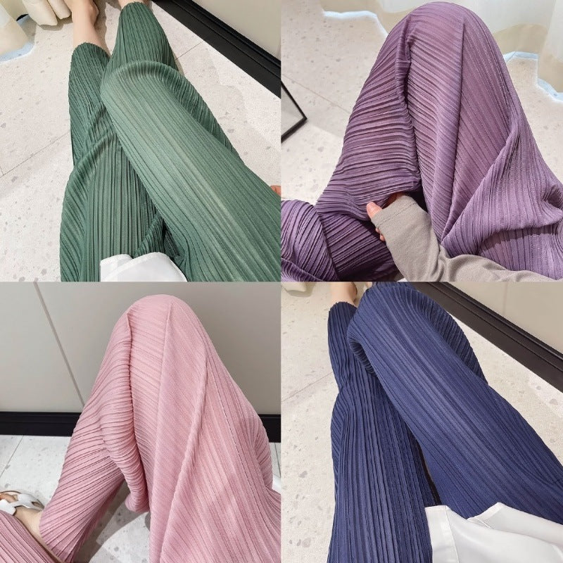 Women's Solid Color Casual Pleated Slim-fit Wide-leg Pants