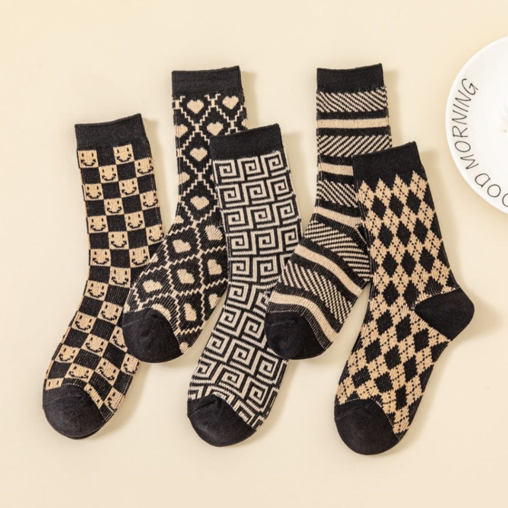 Trendy Retro Double Needle Diamond Plaid Socks