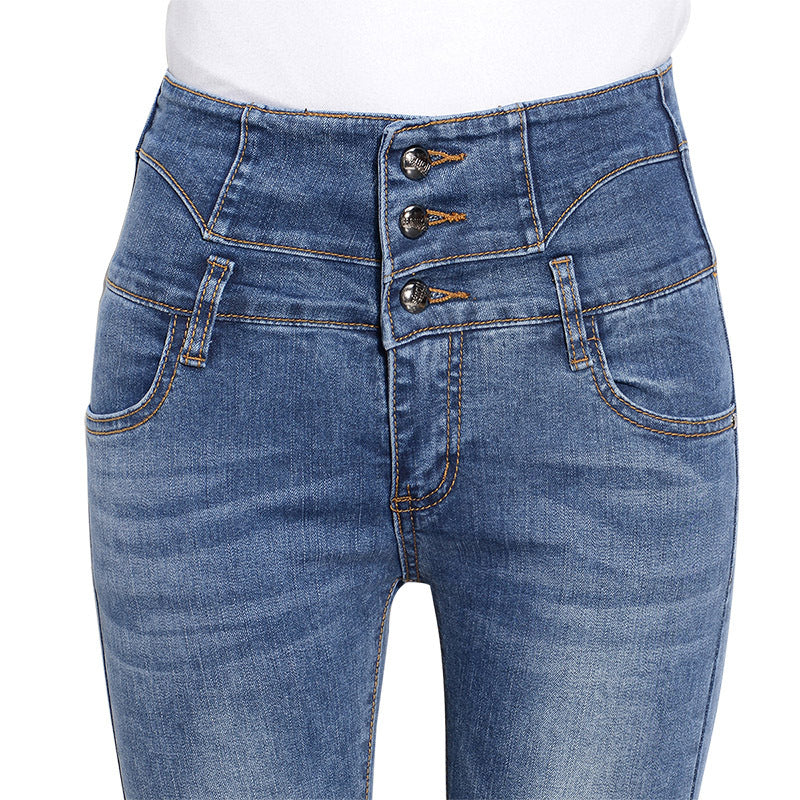 Spring And Autumn Korean Style High Waist Slim Slimming High Stretch Cotton Jeans