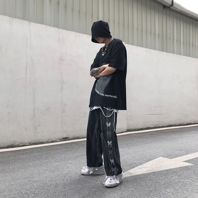 Men's Loose Wash Straight Wide Leg Pants Jeans