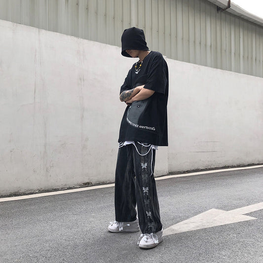 Men's Loose Wash Straight Wide Leg Pants Jeans