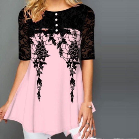 Loose Fashion Casual Round Neck Printed Half Sleeve Top