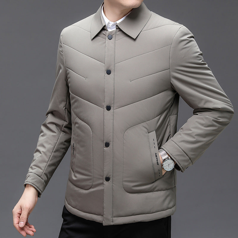 Thin Cotton-padded Jacket Middle-aged And Elderly Men's Cardigan Solid Color Plus Size Coat