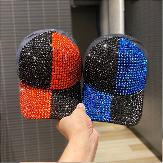 Korean Style Dual-color Patchwork Diamond Cap Shiny