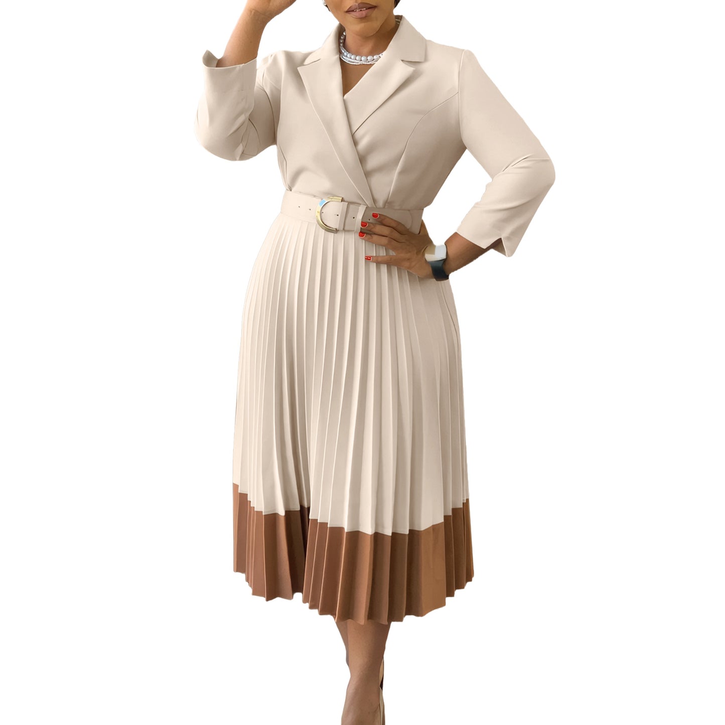 Suit Collar Fashion Elegant Pleated African Dress