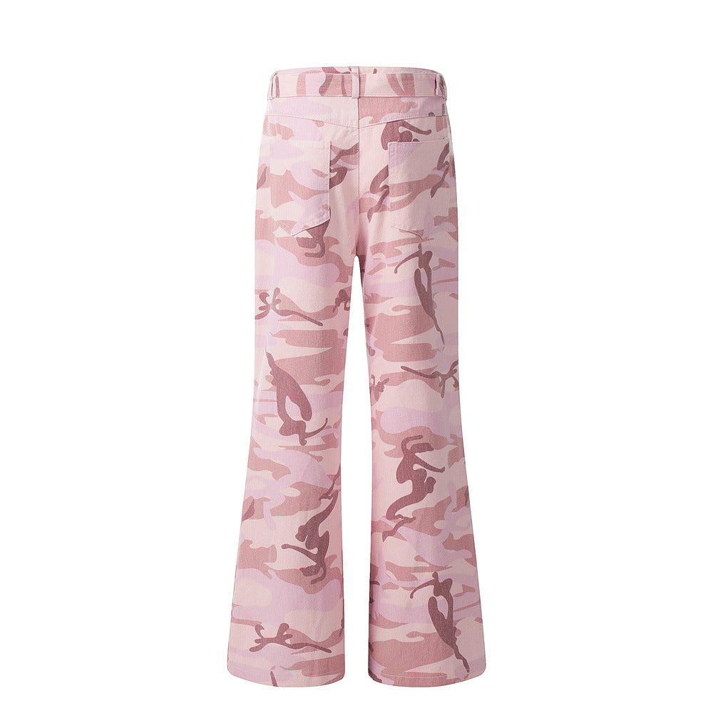 Female Stitching Edging Camouflage Bell-bottom Pants