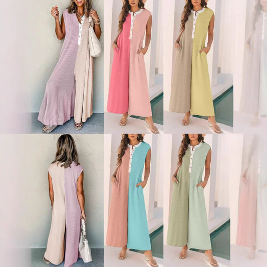 European And American Leisure Loose Color Matching Sleeveless One-piece Trousers