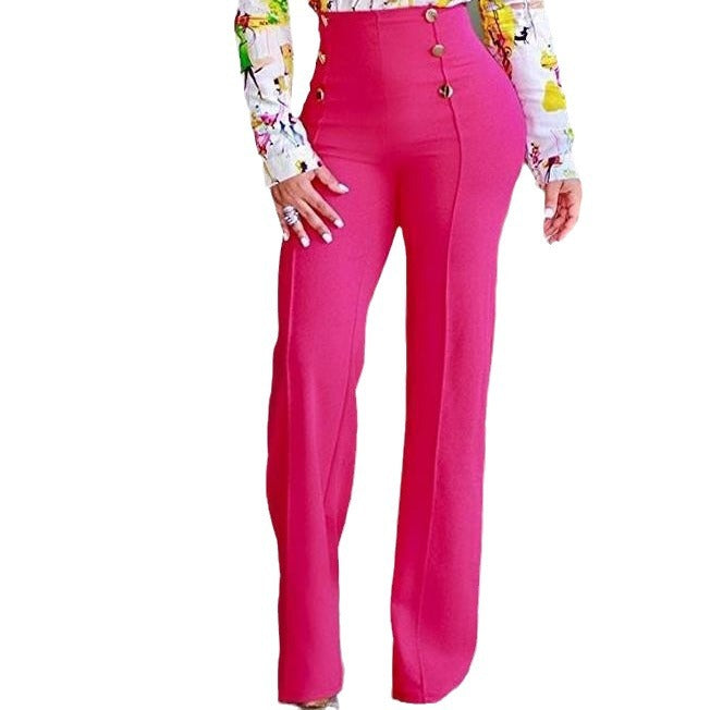 Double-breasted Micro-stretch Wide-leg Pants