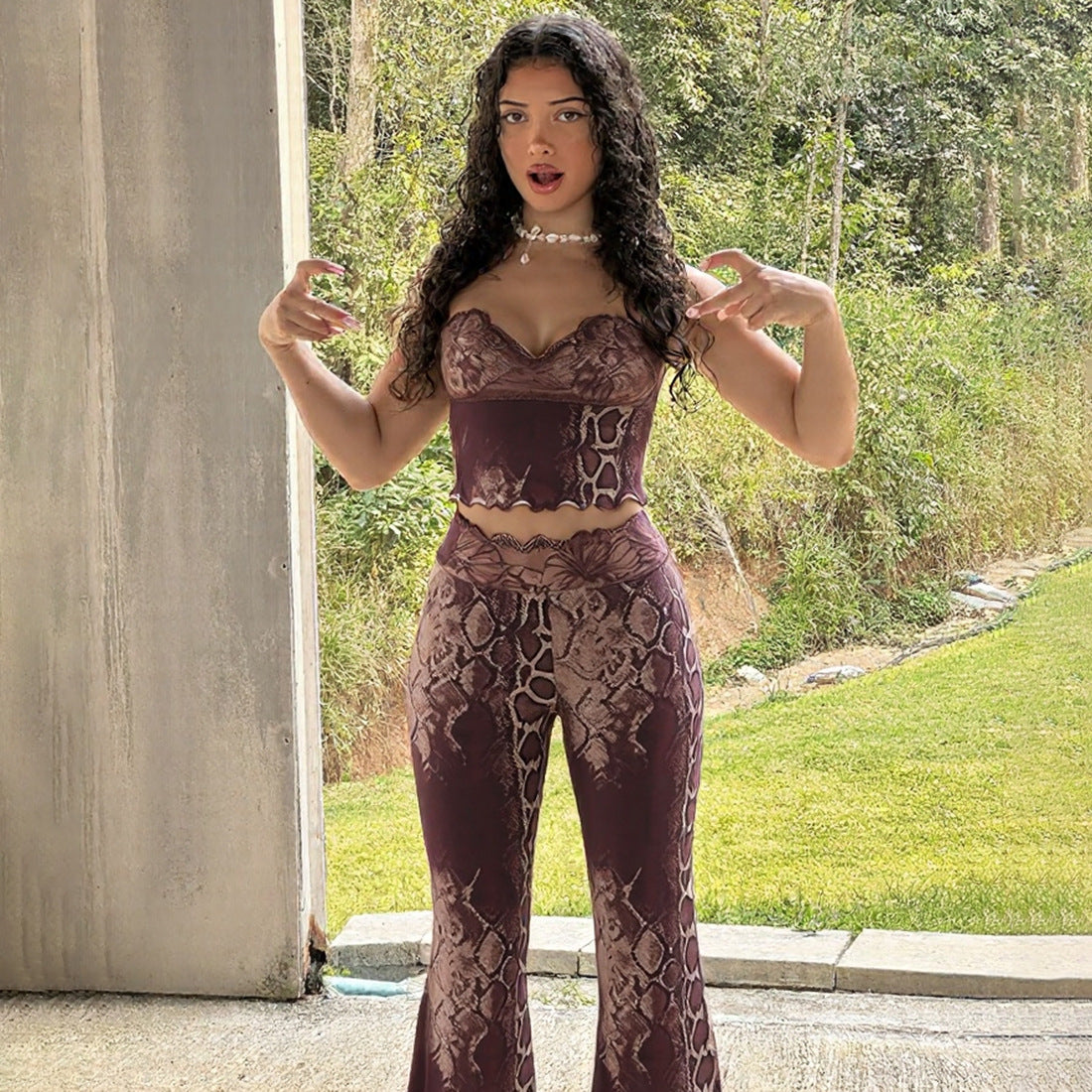 Womens Sexy Printed Bodycon Camisole And Pants Set
