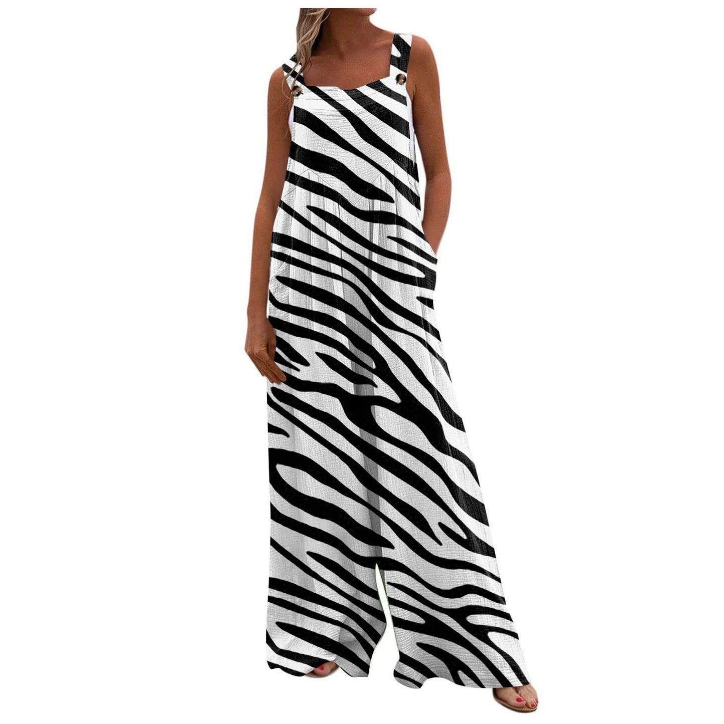 Loose-fit Jumpsuit With Printed Patchwork And Pockets