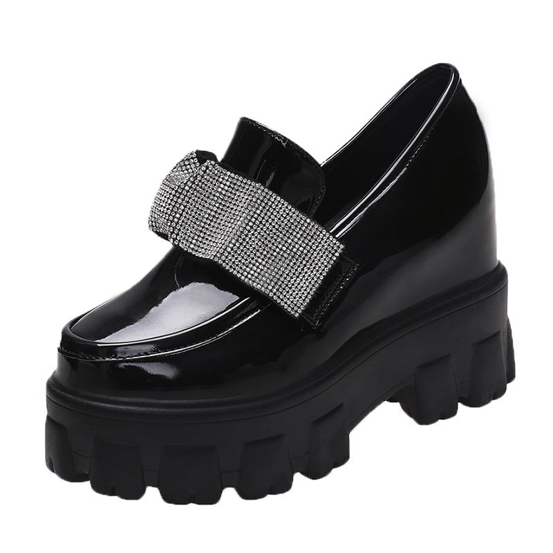 British Style Patent Leather Platform Round Toe Fashion Small Leather Shoes