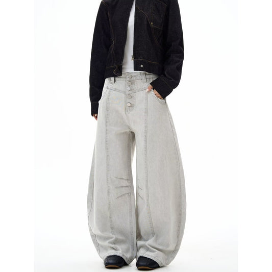 Ice-Feel Tencel Scimitar-Shape Wide-Leg Denim Jeans
