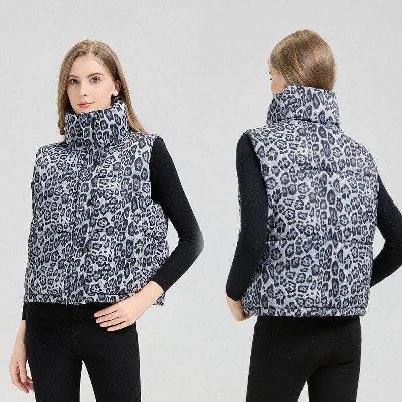 Leopard Print Stand Collar Temperament Cotton Vest