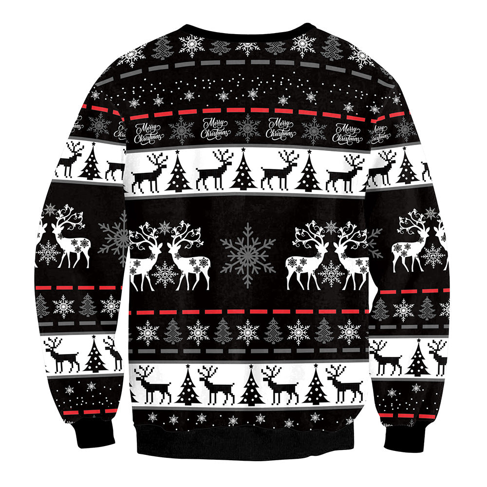 Ensfarvet Elg Jule Digitale Print Sweater Langærmet Frakke