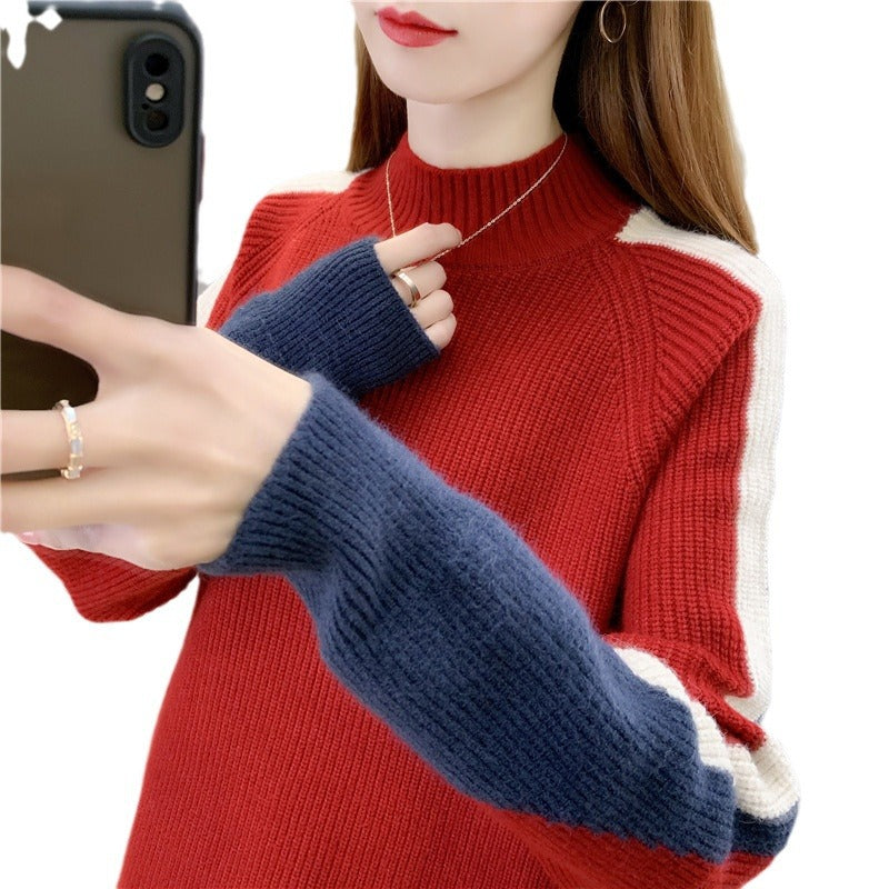 Contrast Color Beautiful Knitted Bottoming Shirt For Women