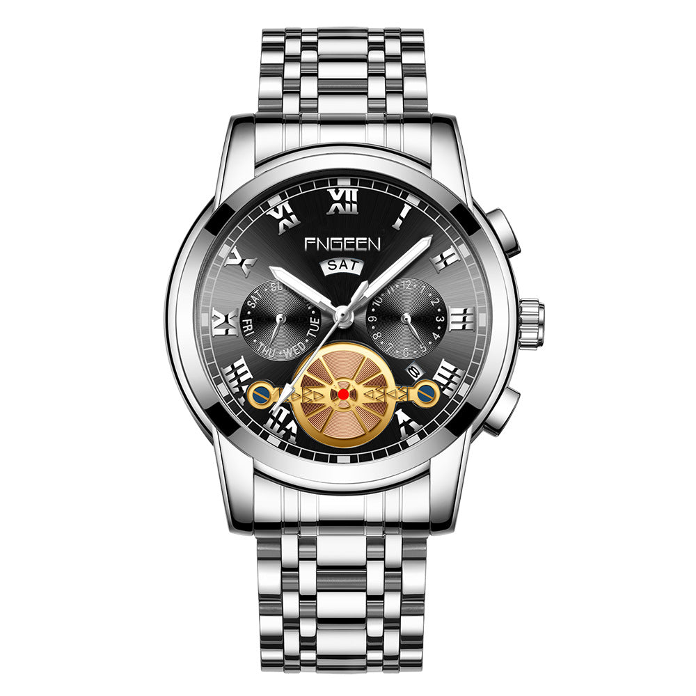 Fashion Tourbillon Watch Quartz Steel Band Multifunction