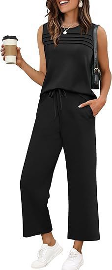 Womens Pleated Vest Top Two-Piece Set
