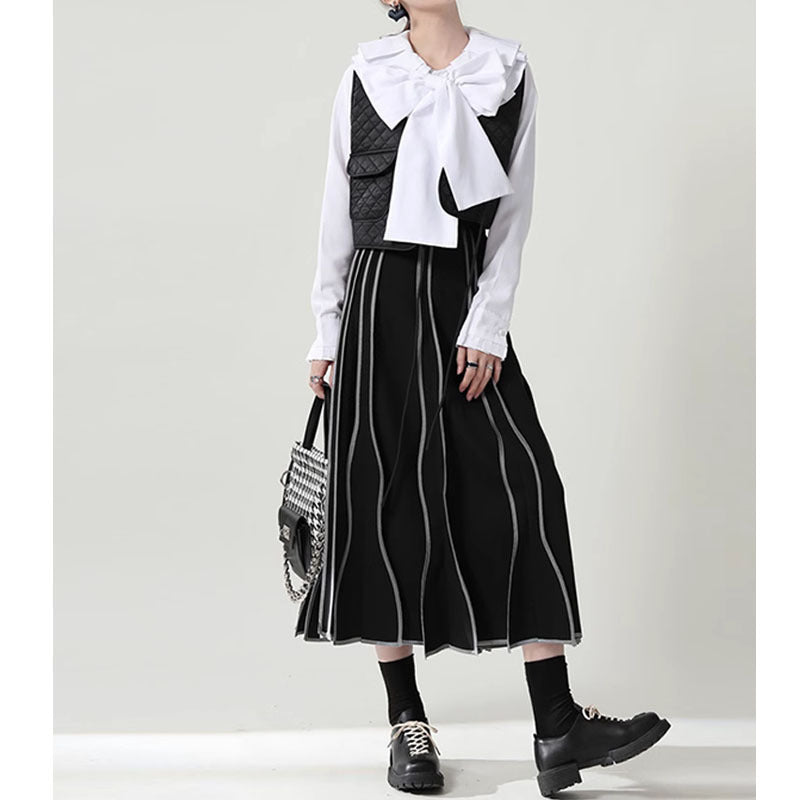 Suit Mesh Umbrella Skirt High Waist Over Knee Mid-length