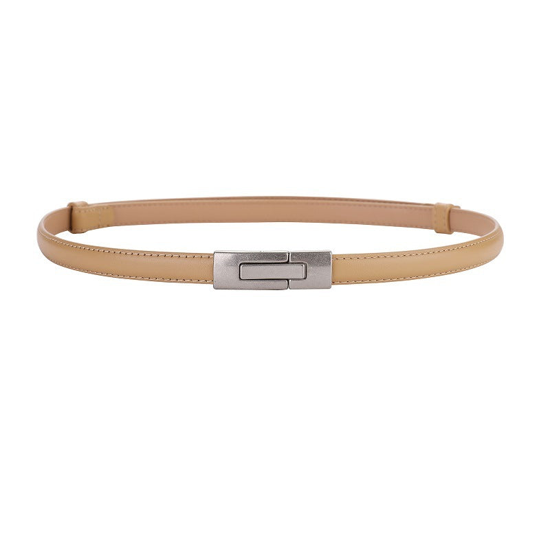 Women's Leather Thin Belt First Layer Cow Leather Button