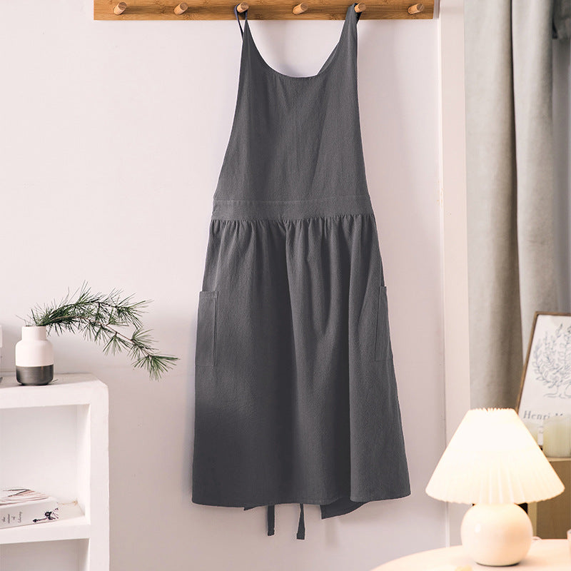 Household Cotton Linen Round-neck Apron Japanese And Korean Style Artistic
