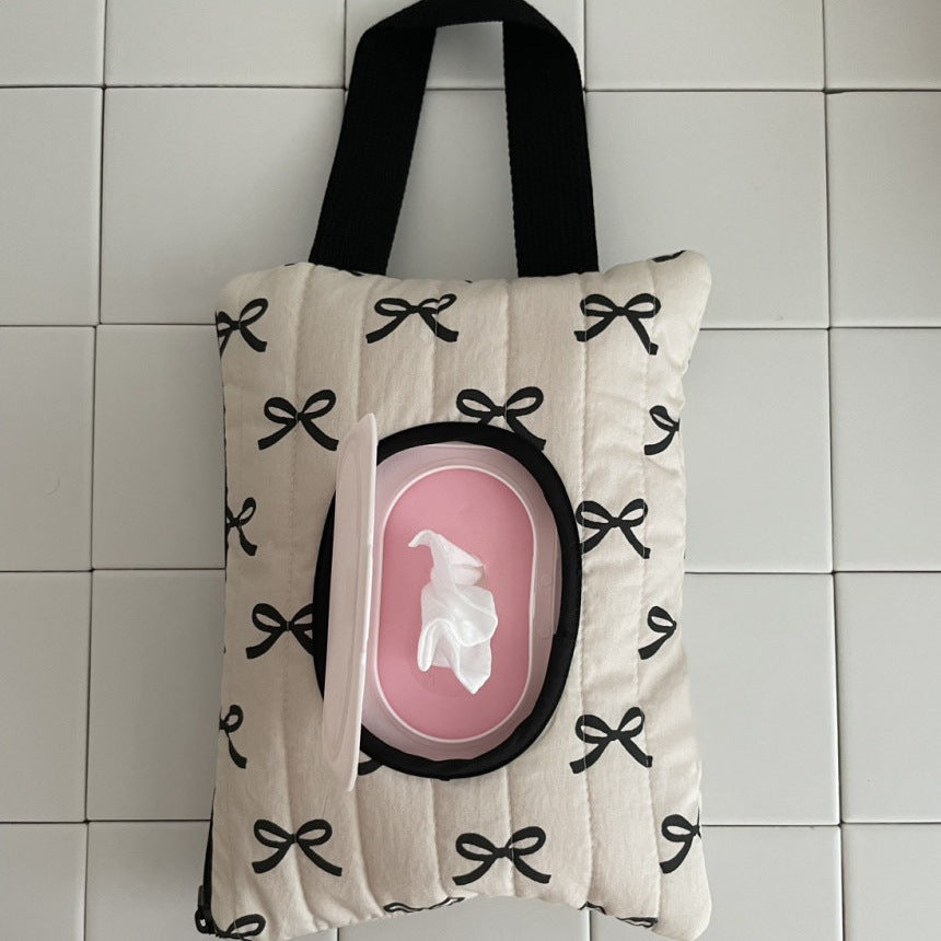 Ins Style Ribbon Bow Quilted Portable Storage Tissue Bag