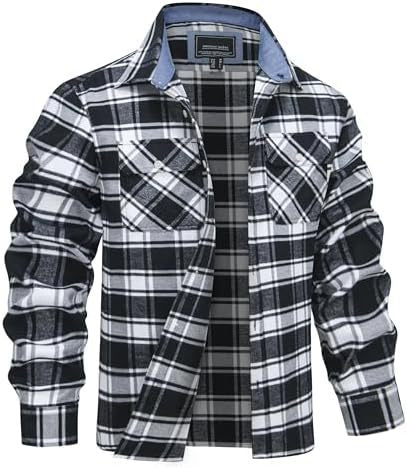 Mens Printed Long-Sleeve Lapel Plaid Shirt