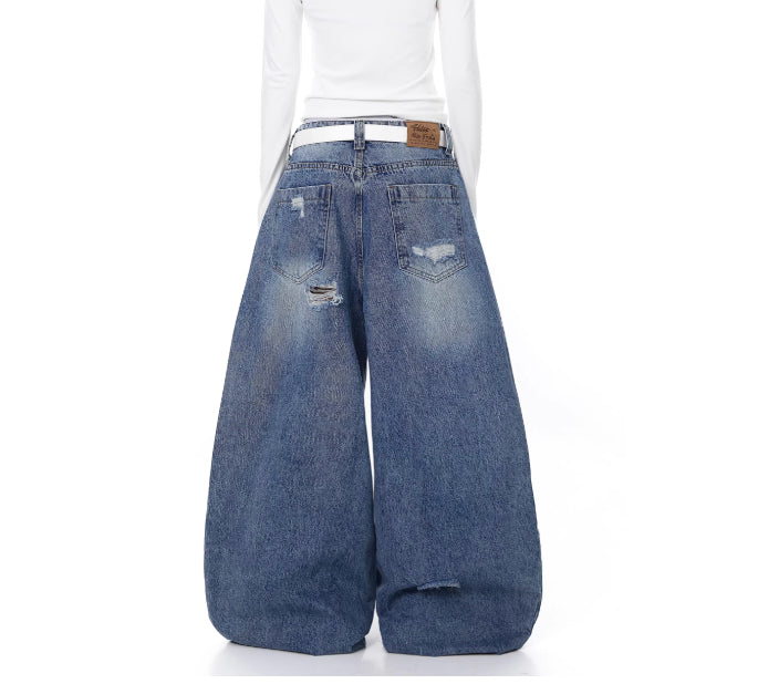 Women's Distressed Patch Washed Curved Blade Jeans