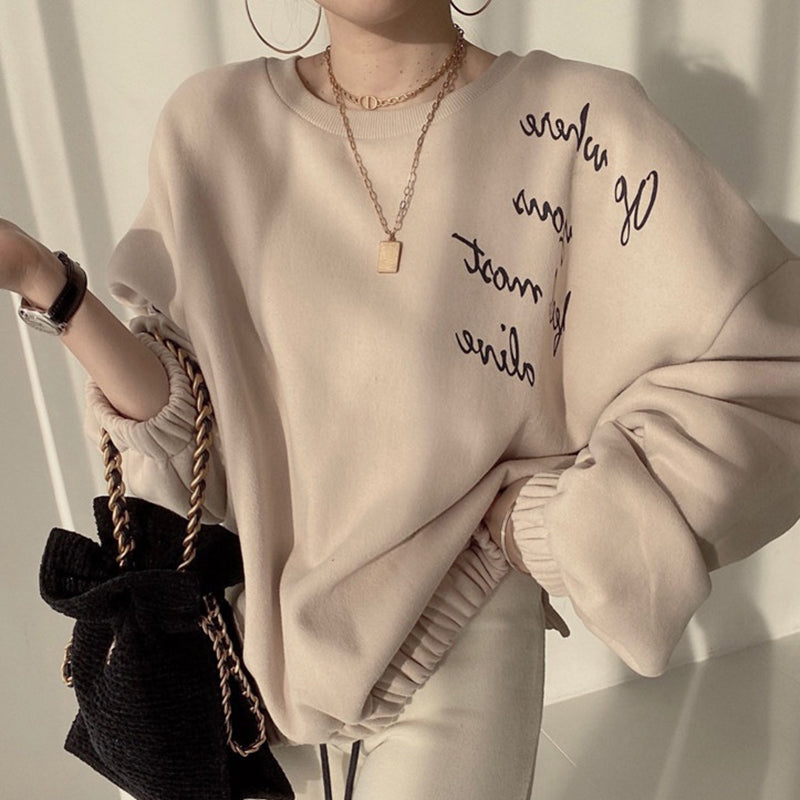 Women's Simple Round Neck Pullover Letter Print Loose Sweater