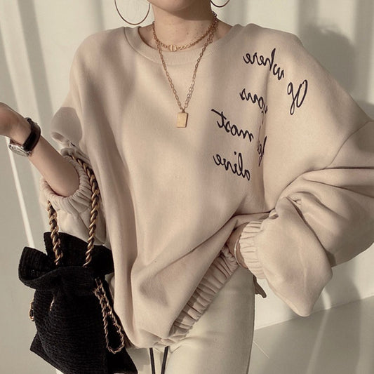Women's Simple Round Neck Pullover Letter Print Loose Sweater
