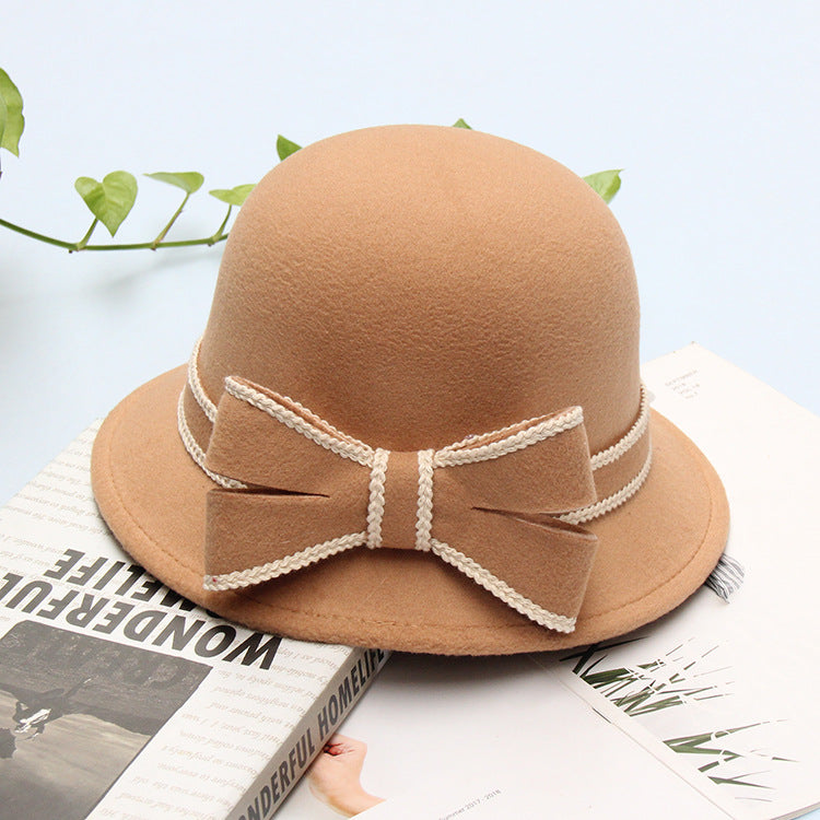 Women's Stitched Bow Solid Color Feather Hat