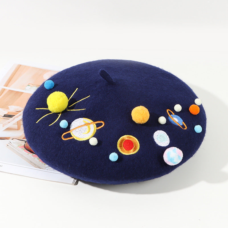 Sweet And Cute Planet Wool Blend Beret