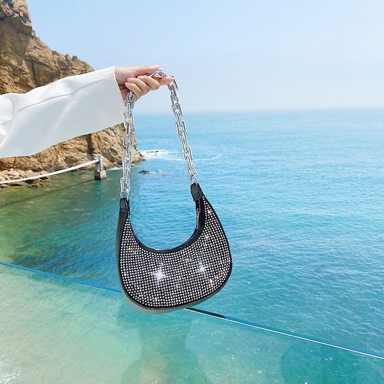Ins Diamond-studded Armpit Baguette Korean Style Western Style Chain Messenger Bag Tide