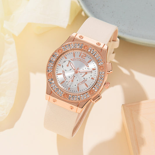 Ins Korean Style Diamond-embedded Fashion Pu Strap Watch
