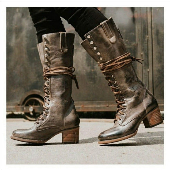New Lace-up Boots Women's Boots With Thick Heel