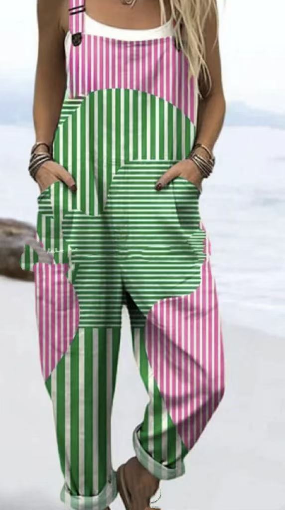 Printed Pocket Women's Suspender Trousers