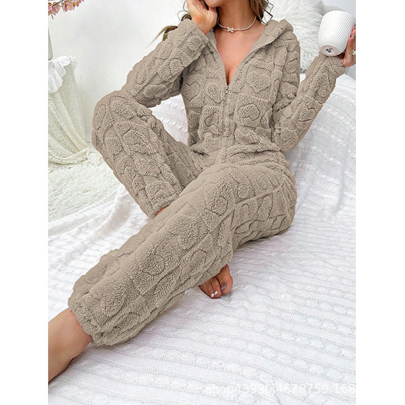 Womens Warm Hooded Jumpsuit For Home Wear