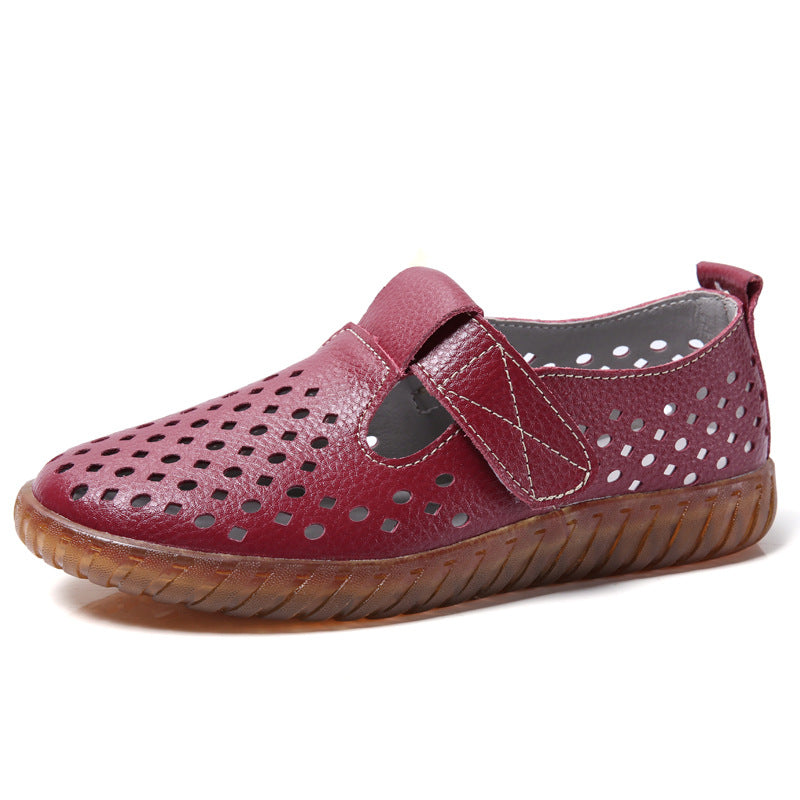 Women's Soft Surface Cutout Flat Heel Leather Shoes