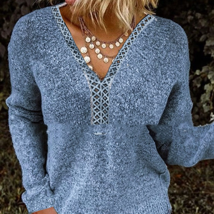 Kvinders pullover med blondeindsatser
